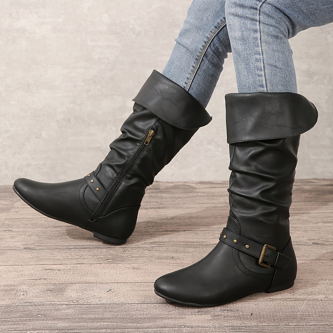 Gemma - Women's Knee-High Boots with Side Zipper
