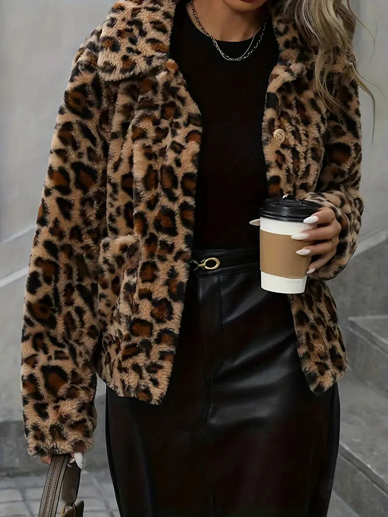 Jemima - Jacket with Leopard Print and Collar