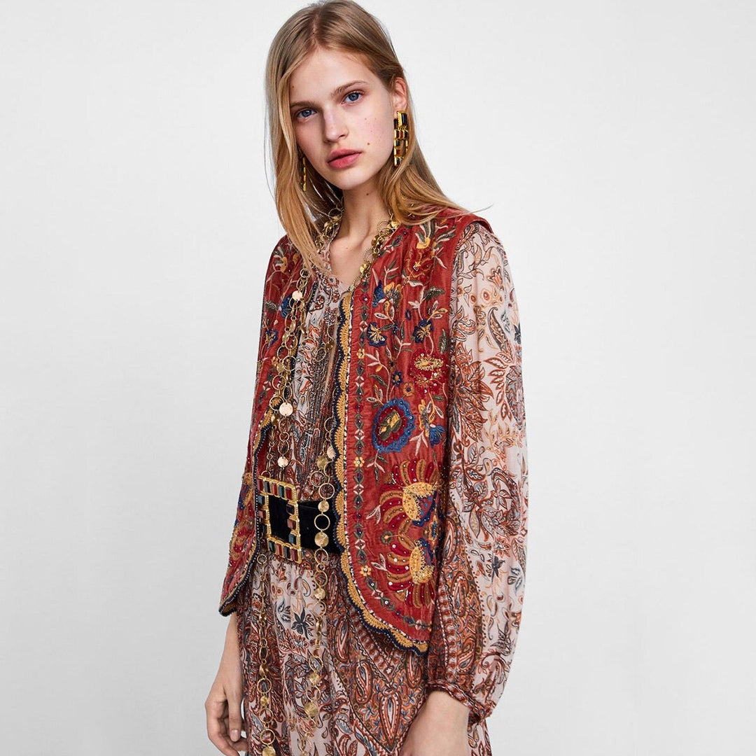Sophia - Embroidered Velvet Boho Waistcoat