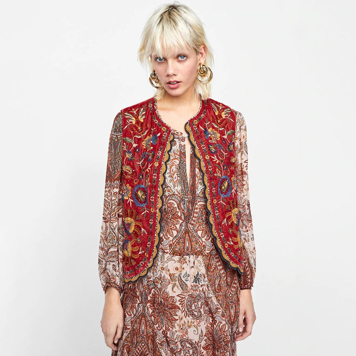 Sophia - Embroidered Velvet Boho Waistcoat