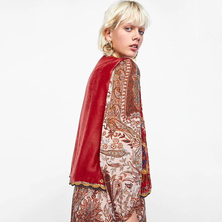 Sophia - Embroidered Velvet Boho Waistcoat