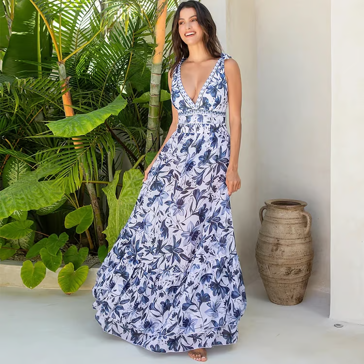 Francesca - Floral Print V-Neck One-Piece Bathing Suit