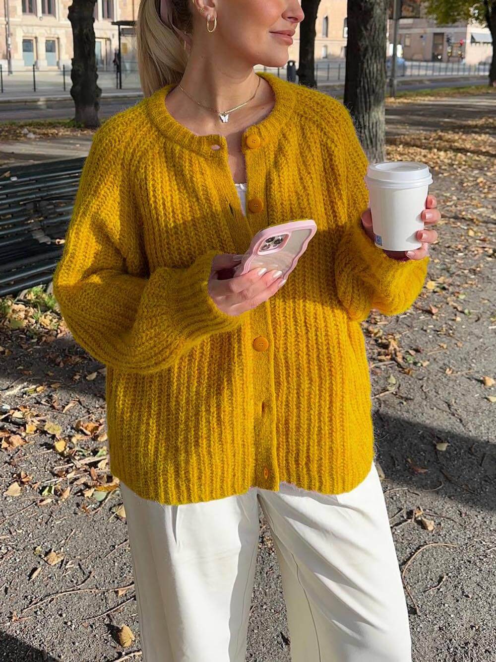 Ivanna - Lazy Style Loose Solid Color Long Sleeve Cardigan