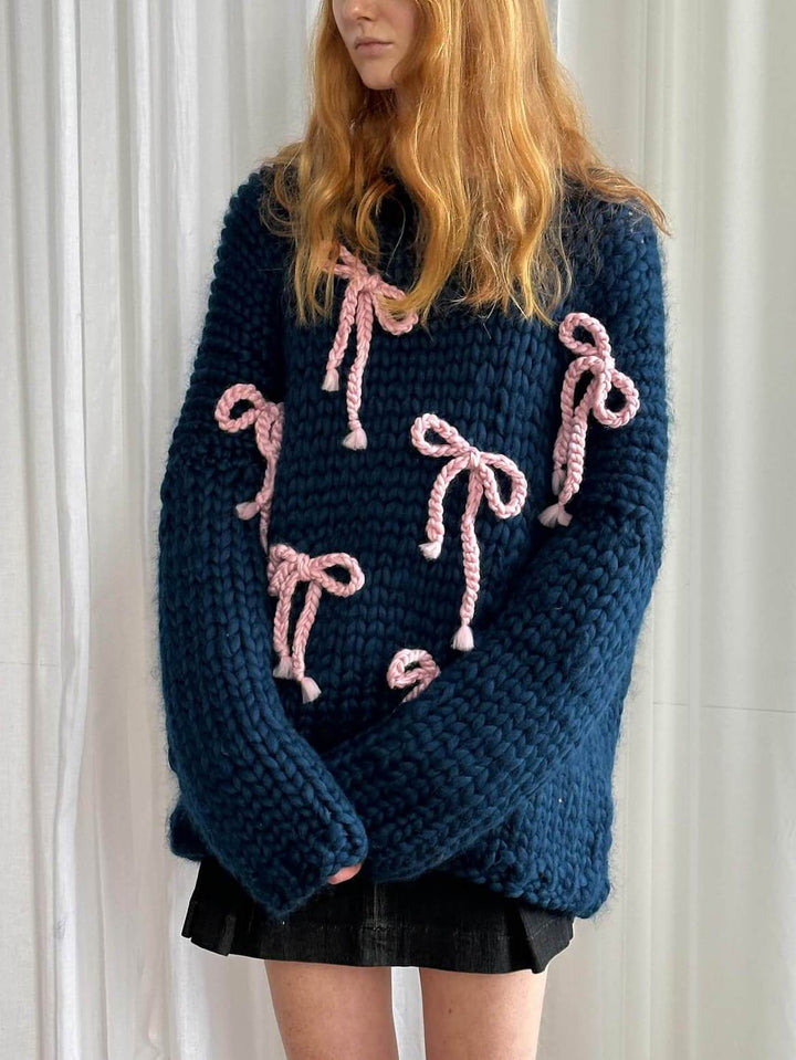 Amaris - Exquisite Bow Crew Neck Loose Sweater