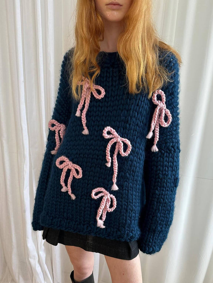 Amaris - Exquisite Bow Crew Neck Loose Sweater